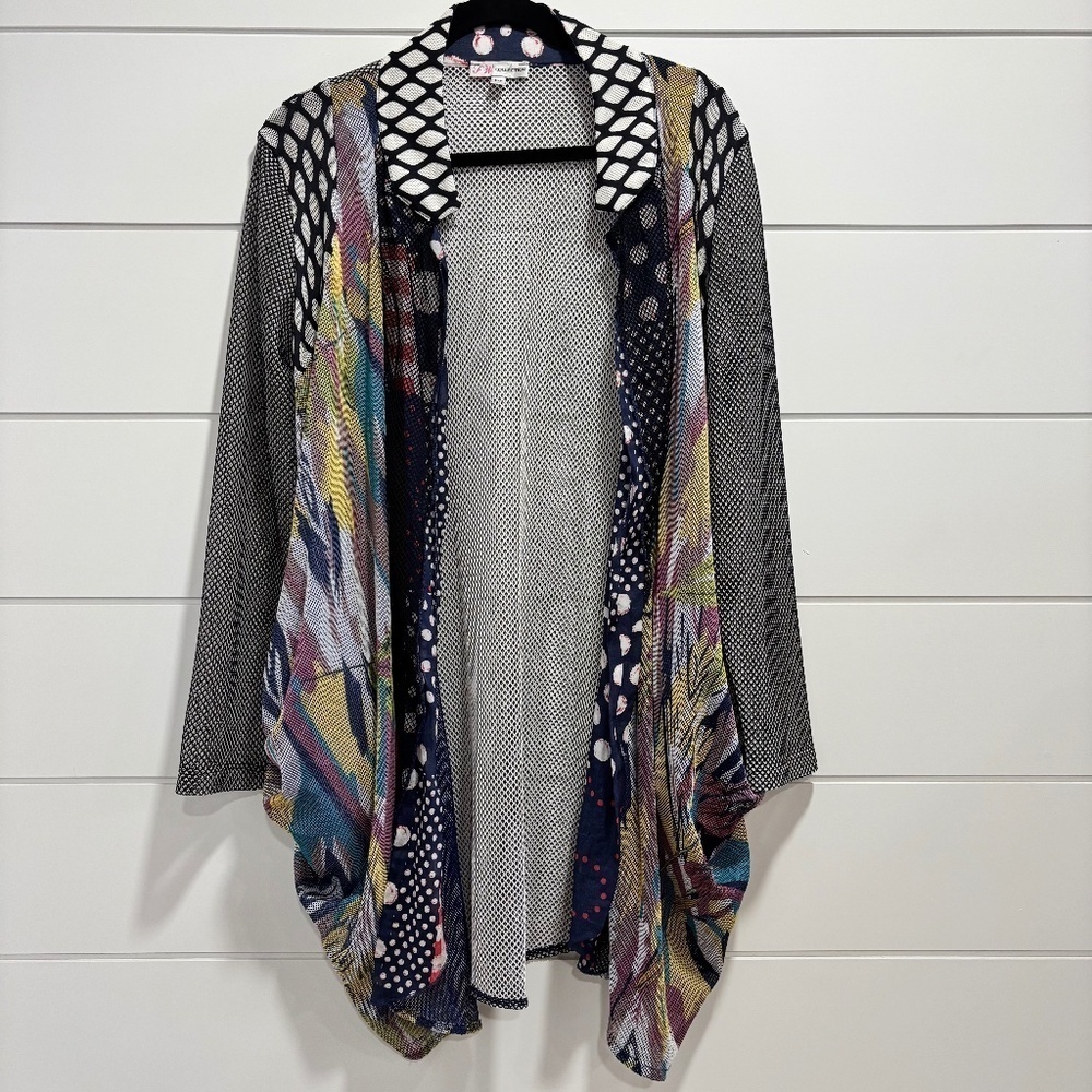 FW Collection multi pattern fishnet drape cardigan with pockets size small - Picture 4 of 15